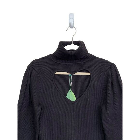 Farm Rio Black Ribbed Knit Heart Cutout Turtleneck Midi Dress Sz M NWT - Picture 5 of 8